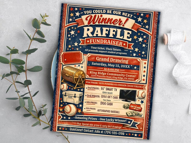 Generic Raffle Poster Editable Raffle Fundraiser Flyer, Sports, School, Charity Template (8 ...