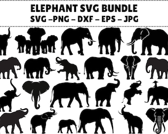 Elephant Silhouette SVG Bundle, Clipart, Cut Files (Digital Download)