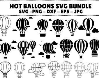 熱気球のSVGバンドル、クリップアート、シルエット（即時ダウンロード）