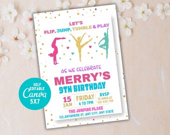 Jump Invitation Editable Jump Birthday Invite Trampoline Party Bounce House Jump Party Let's Jump Girl Editable Printable