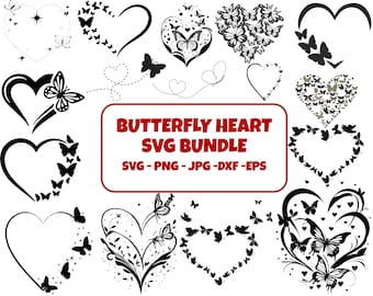 Paquete SVG de corazón de mariposa: diseños de amor (descarga digital)