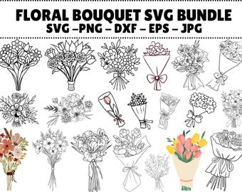 Floral Bouquet SVG Bundle, Botanical Wedding Flowers (Digital Files)