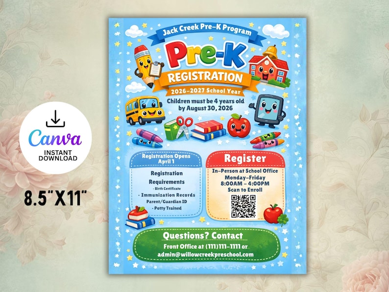 Editable Pre-k Registration Flyer Template | Preschool Enrollment ...