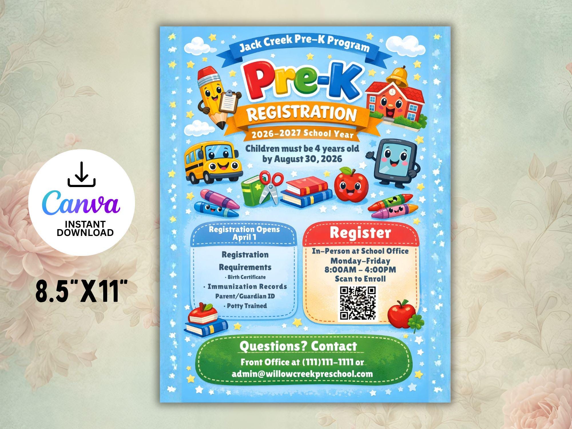 Editable Pre-k Registration Flyer Template | Preschool Enrollment ...