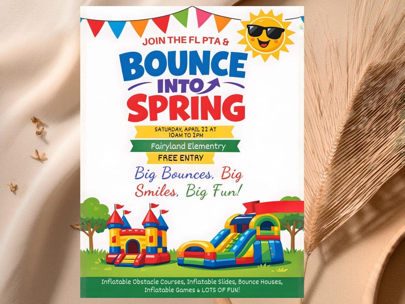 Spring Festival Flyer Template | Bounce House Event | School PTA ...
