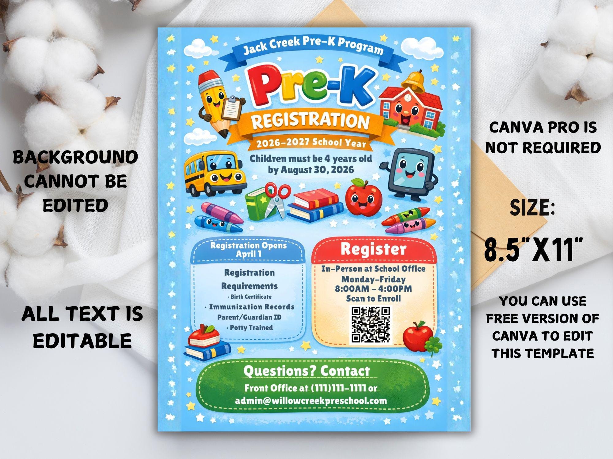 Editable Pre-k Registration Flyer Template | Preschool Enrollment ...