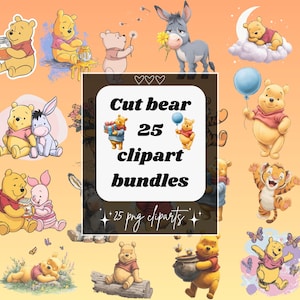 Classic Winnie The Pooh Png Clipart Set, Watercolor Winnie The Pooh Clipart Bundle, Pooh Baby Shower, Sublimation Design, Instant Download