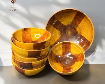Handcrafted Rustic Wooden Bowl Set: Kitchen Dining Decor