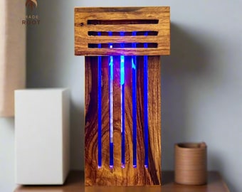 Lámpara de madera con diseño de hendidura hecha a mano: lámpara de mesa rústica moderna