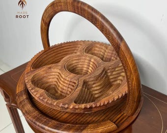 Handmade Wooden Spring Basket: Rustic Folding Fruit Bowl, Eco Decor