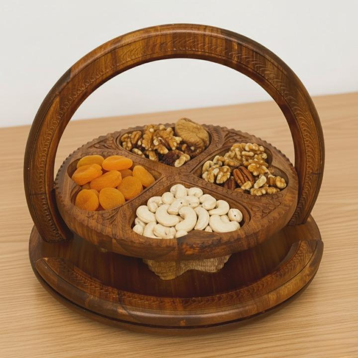 Handmade Rosewood Foldable Serving Basket: Rustic Home Decor Tray