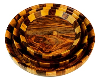 Handcrafted Sheesham Wood Plates: Rustic Dining & Home Decor - Set of 3