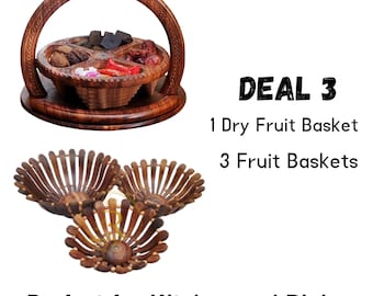 Handcrafted Wooden Fruit Basket Set: Kitchen Dining Decor