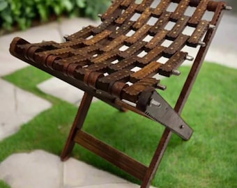 Handcrafted Foldable Wooden Stool: Portable Rustic Seating