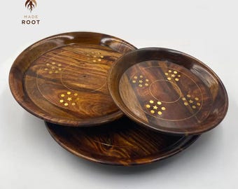 Handcrafted Wooden Plate Set: Rustic Kitchen & Table Decor