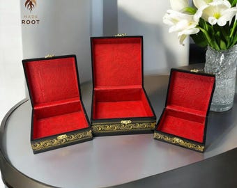 Handmade Wooden Jewelry Box Set: Elegant Velvet-Lined Organizer