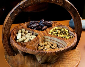 Handmade Rosewood Foldable Serving Basket: Rustic Home Decor Tray