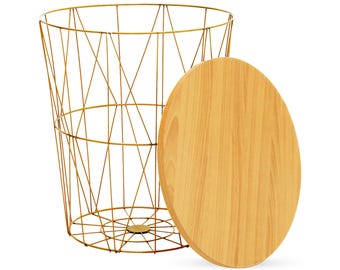 Nesting Basket Side Table with Wooden Top: Multifunctional Storage Furniture