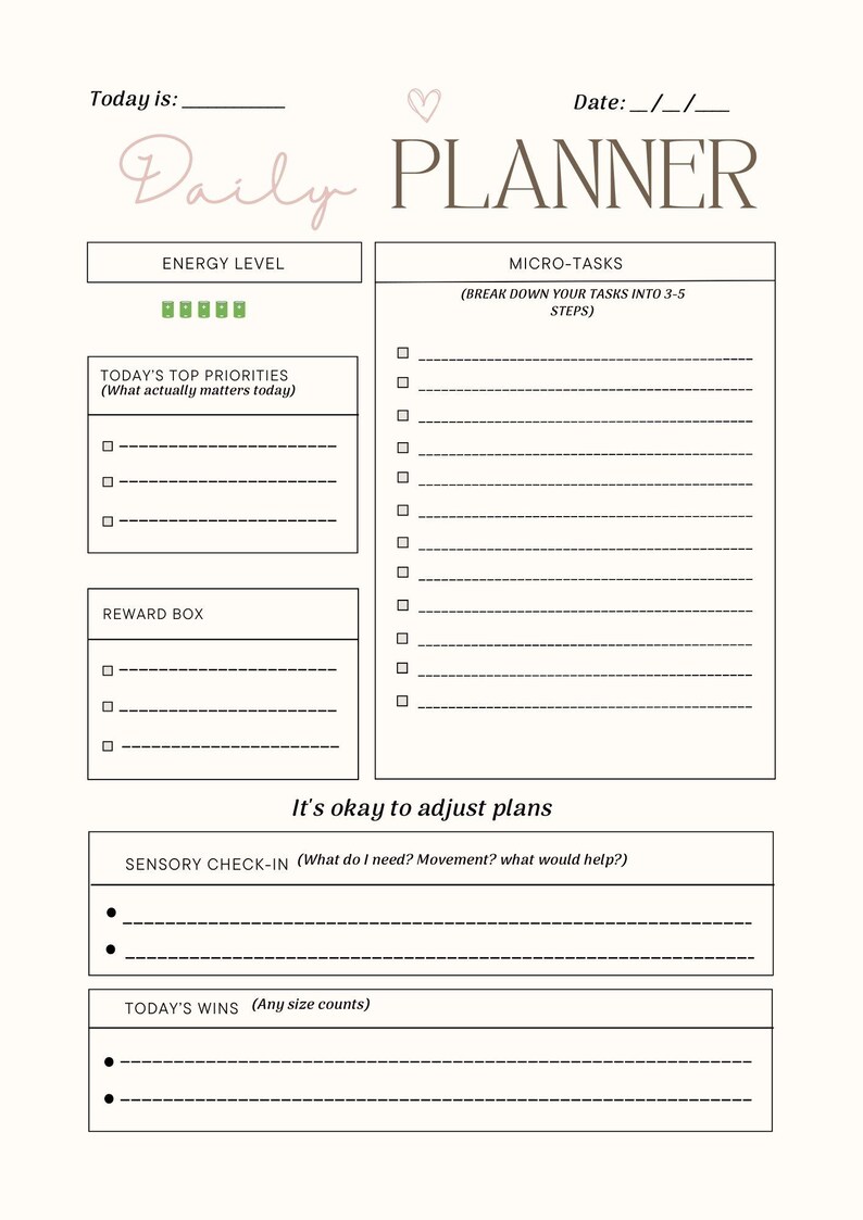 PDF imprimable de l'agenda pour le dysfonctionnement exécutif - Non daté, quotidien hebdomadaire pour se concentrer et submerger image 3