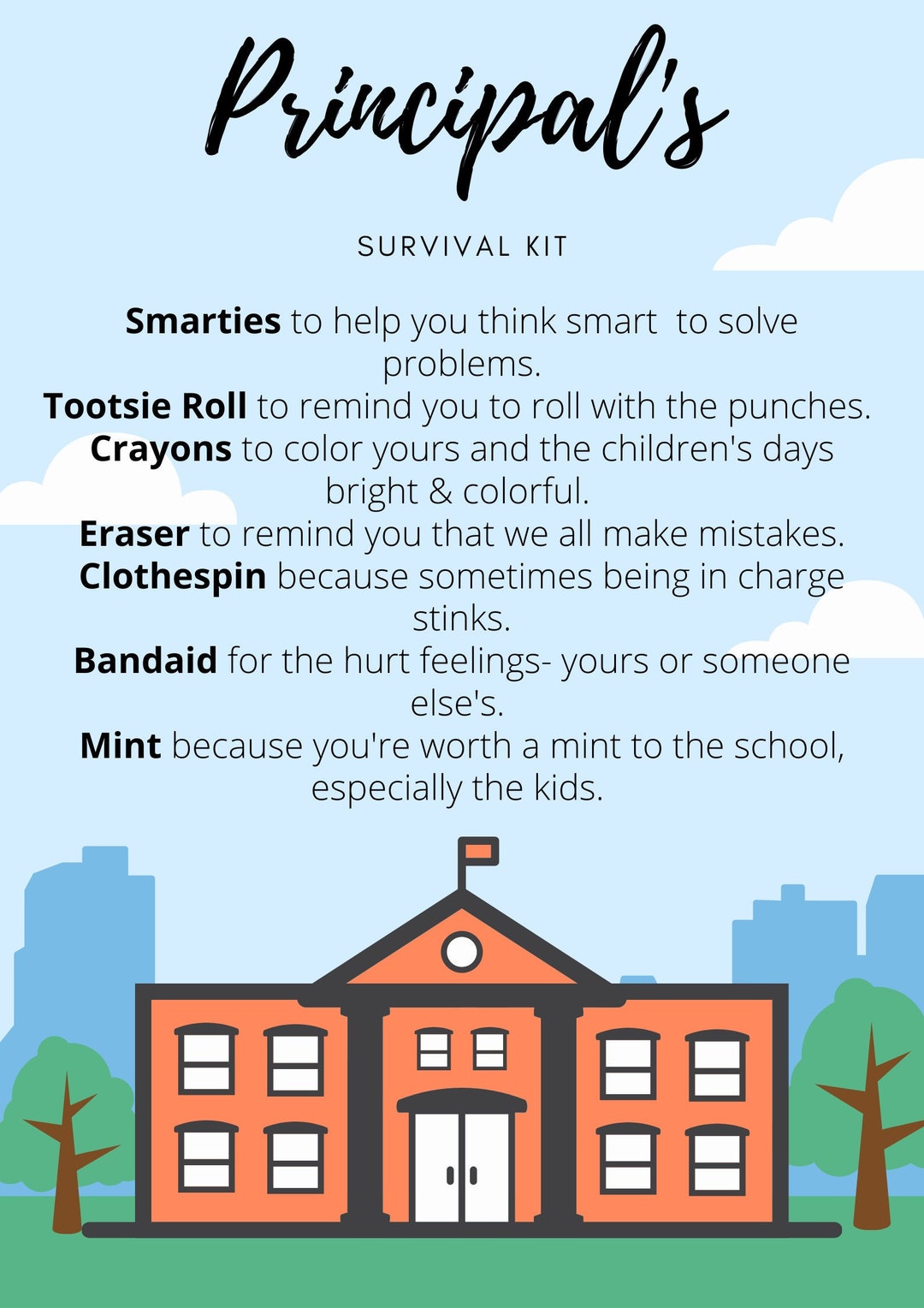 Principal's Survival Kit Printable Gift Tag Etsy