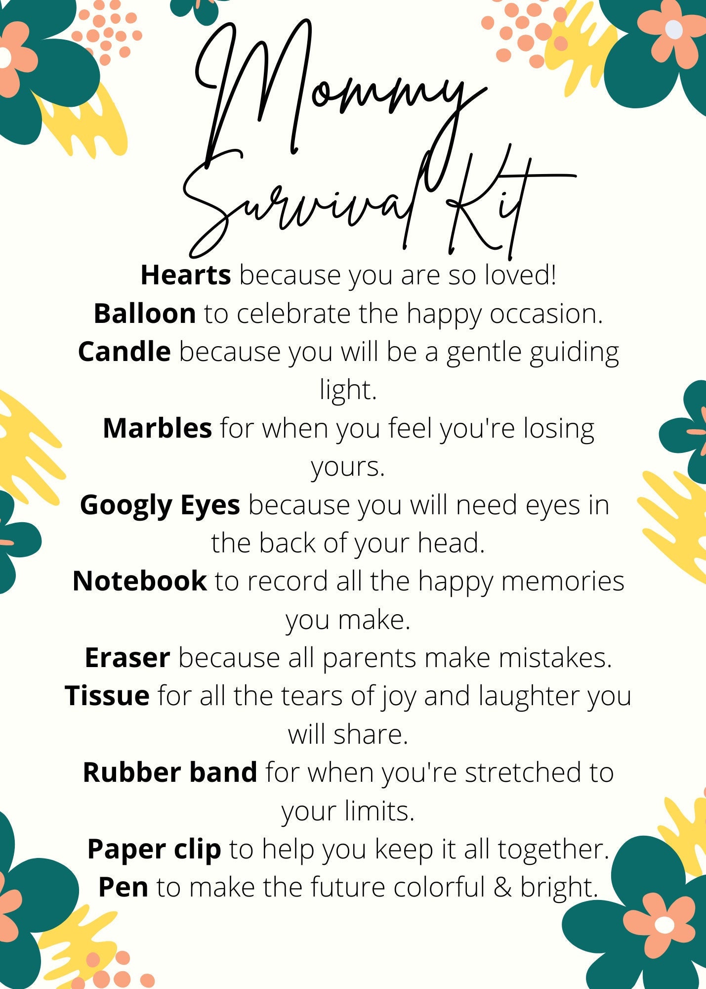 New mum cheap survival kit funny