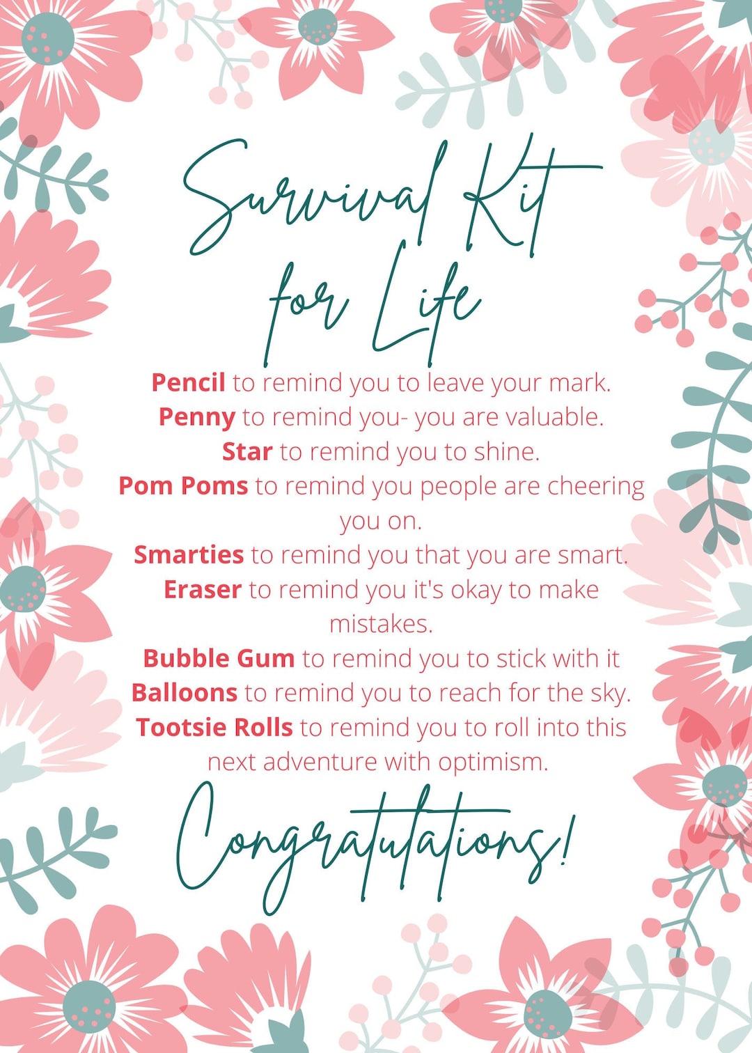 Life Survival Kit Tag, Staff Appreciation, New Job, Printable, Candy ...