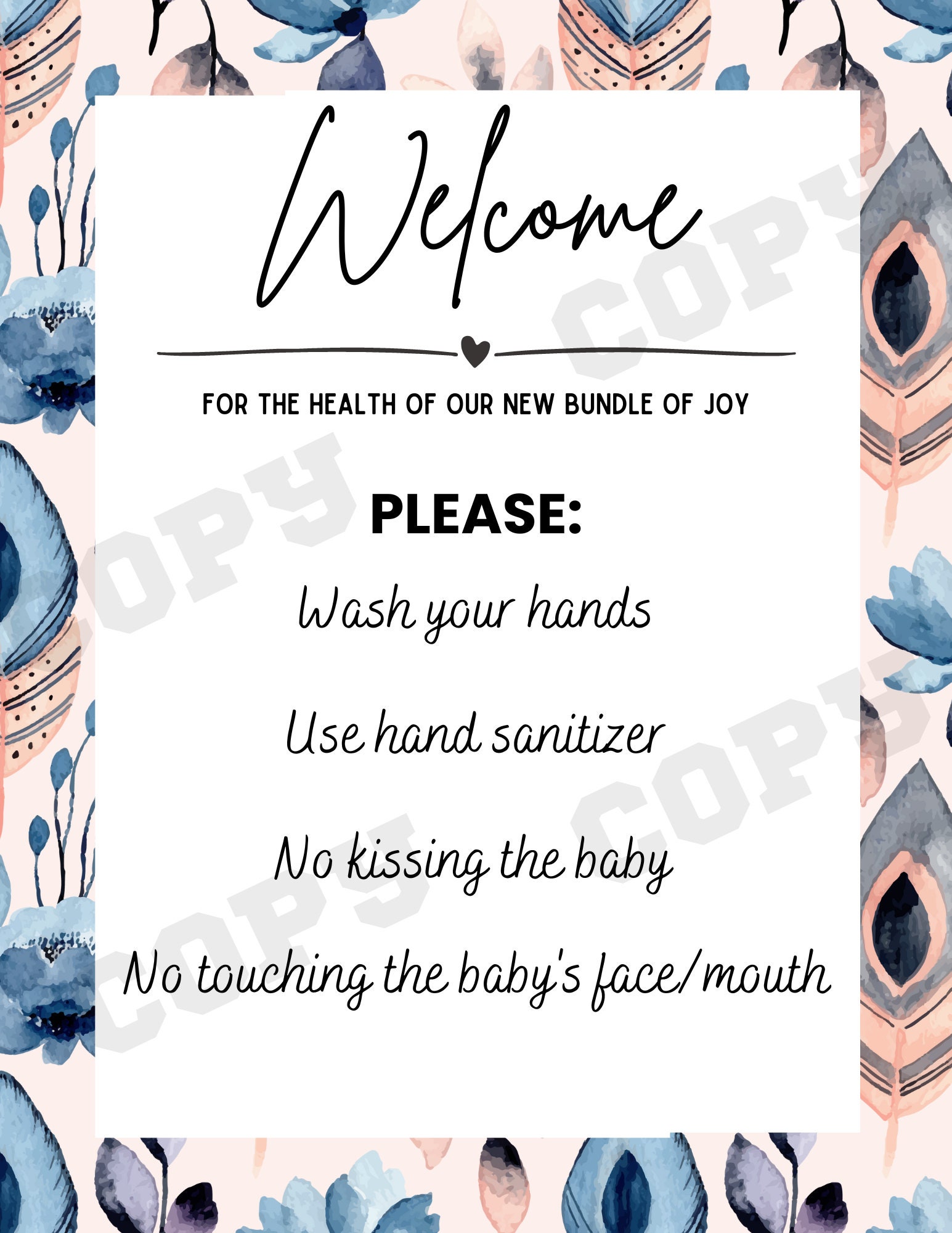 Infant Entry Sign New Baby Visitors Sign for Hospital Door Rules for Visiting New Baby ...