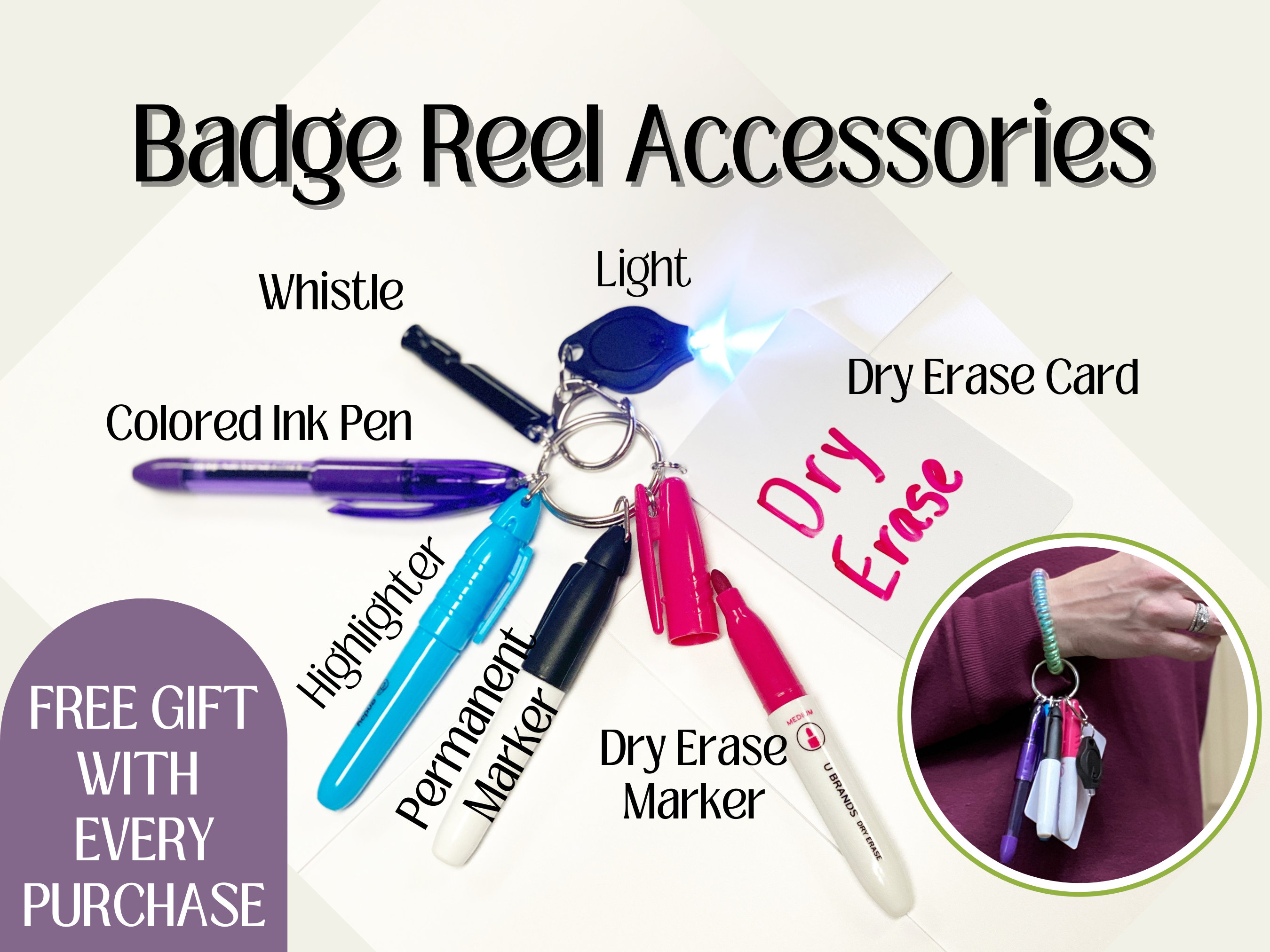 Badge Reel Accessories With Mini Trauma Shears, Permanent Marker