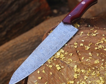 Damascus Steel Chef Knife: Handmade Rosewood Handle, Twist Pattern Blade