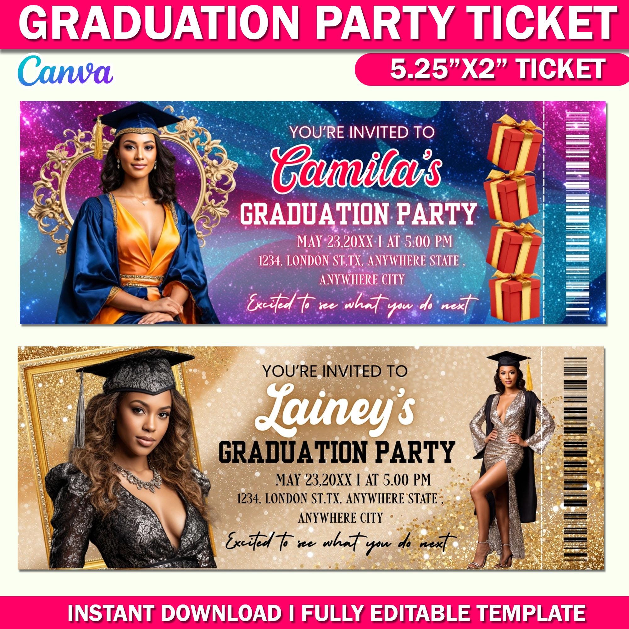 Professional Grad Tickets 10x Graduation Party Ticket Template Bundle | Editable Canva Designs ...