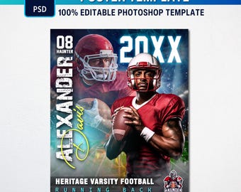 Football Poster Templates Photoshop Version | Senior Sports Template | Stadium Lights Football PSD Sports Photography Template
