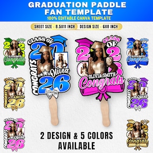 Graduation Fan Template (Black & Gold Edition) | Set of 2 Designs | Editable Canva Graduation Paddle Fan | Class of 2026 Photo Fan