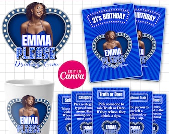 Birthday Please Canva Editable Template, Emma Please Card Game DIY Custom Drinking Party Game | DIY Drinking Party Game Styrofoam Cup Design