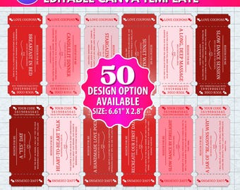 Editable Gift Love Romantic Coupons Template | Last Minute Adult Valentines Gift | Printable  Canva Birthday Coupon Book for Him or Her |