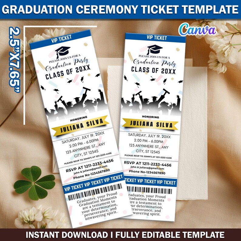 Editable Graduation Ceremony Ticket | Class of 2026 Event Pass ...