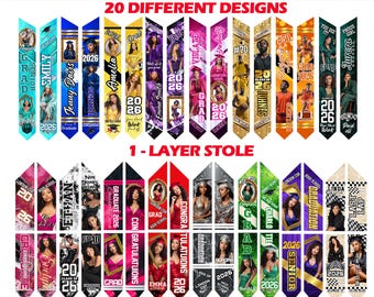 20x Graduation Stole Canva Editable Template Bundle, Graduation Sash Sublimation 2026 Graduation Stole Template Personalized Graduate Design