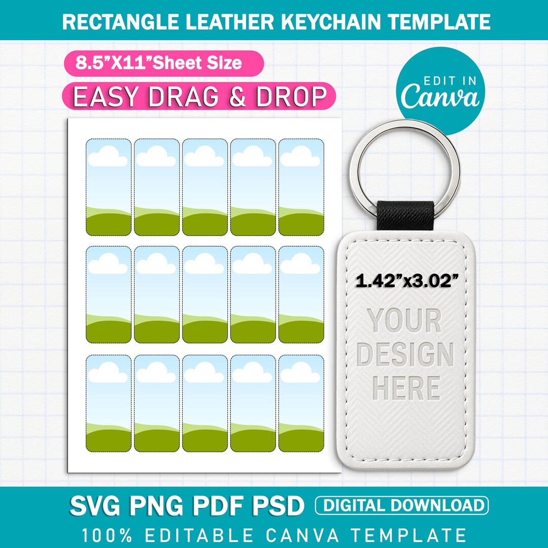 Keychain Frame Editable Rectangle Leather Keychain Template | Keychain SVG PNG Psd| Sublimation ...