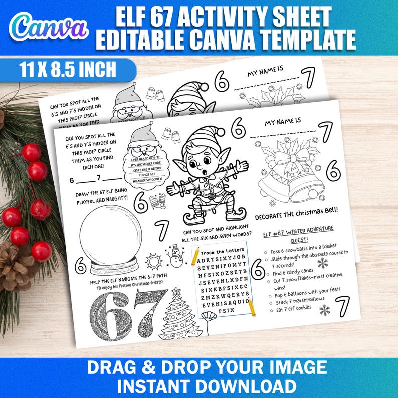 Elf 6-7 Activity Sheet Printable | Six Seven Meme Funny Christmas Page ...