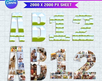 Canva Photo Collage Letters & Numbers Template | Mom Canva Font | Editable Memorial Photo Collage Alphabet Storyboard | Mother's Day Gift