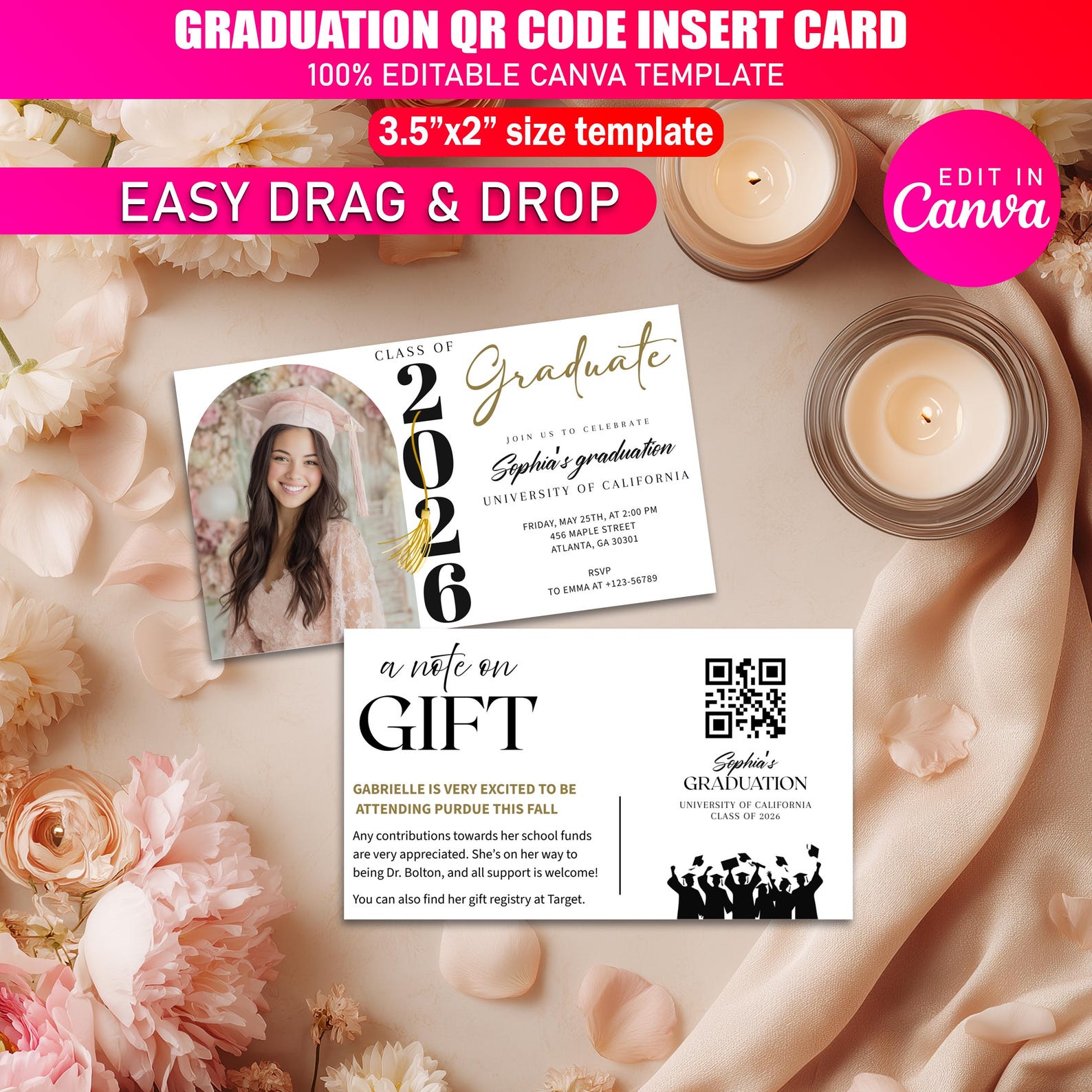 Graduation Qr Code Graduation QR Code Insert Card | College Fund & Venmo Donation Card ...