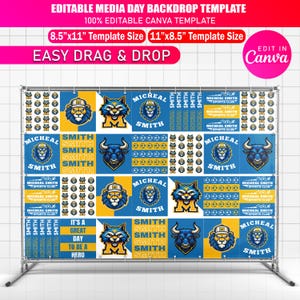 Editable Media Day Backdrop Template | Sports Photo Booth Banner | 8.5inch X 11inch Printable ONLY | Canva Digital Download