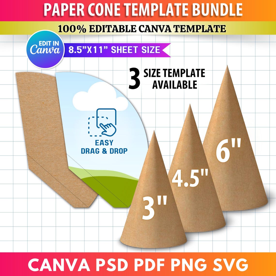 Exploding Cone Template 3x Paper Cone Template Bundle | Candy & Treat Cone SVG | Ice Cream Cone ...