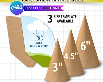 3x Paper Cone Template Bundle | Candy & Treat Cone SVG | Ice Cream Cone Wrapper Template | Party Favor Box | DIY Printable | Canva Editable