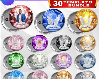 30x Memorial Pin Button Canva Templates Bundle | In Loving Memory Button Design | DIY Funeral Favors RIP Canva Editable Digital Design