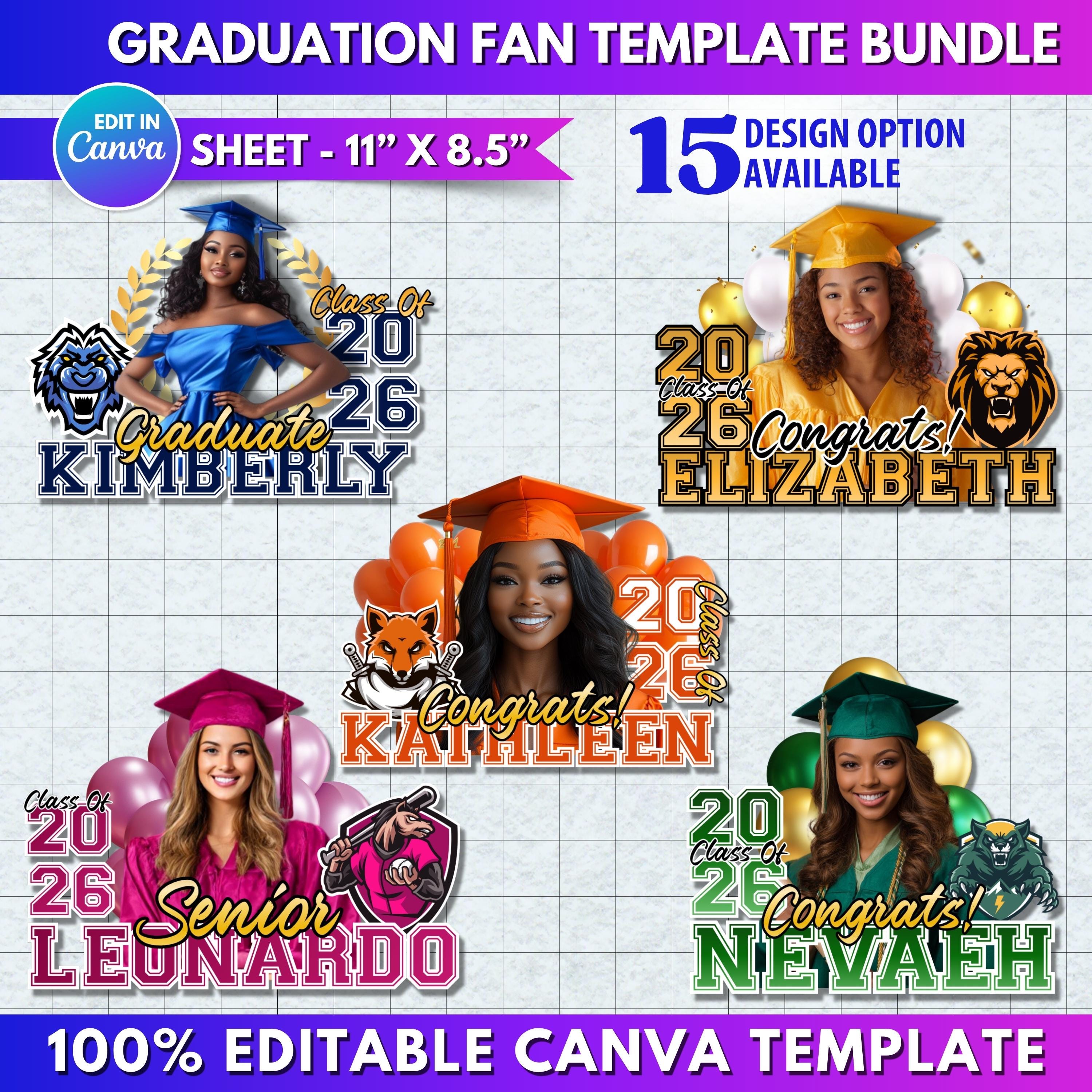 15x Graduation Fan Template Bundle | Class of 2026 Paddle Fan | Custom ...