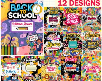 12x Composition Notebook Cover Canva Template Bundle | Editable Back to School Printable Notebook Covers | Digital School Design Set