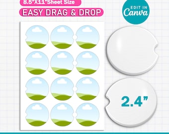 2.4" Car Coaster Template SVG | Car Cup Holder Coaster Blank | Sublimation Geode Coaster PNG | Canva Editable Digital Design