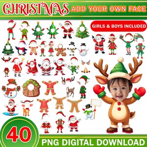 40x Christmas Add Your Own Photo Face Bundle, DIY Elf Yourself PNG Bundle, Elf Face Blank, Xmas Decor Craft, Christmas Craft for Kids