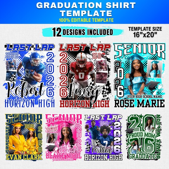 12x Graduate Class of 2026 T-Shirt Bundle | Senior Year Mega Pack | Proud Mom & Dad Photo Shirts | Last Lap Grad | Bootleg, Modern Designs