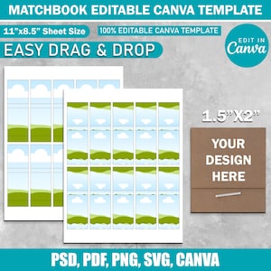 Matchbook-sjabloon | Bewerkbaar canvaslabel en doosontwerp | Matchbook SVG, afdrukbare lege sjabloon DIY, labelsjabloon DIY Matchbook